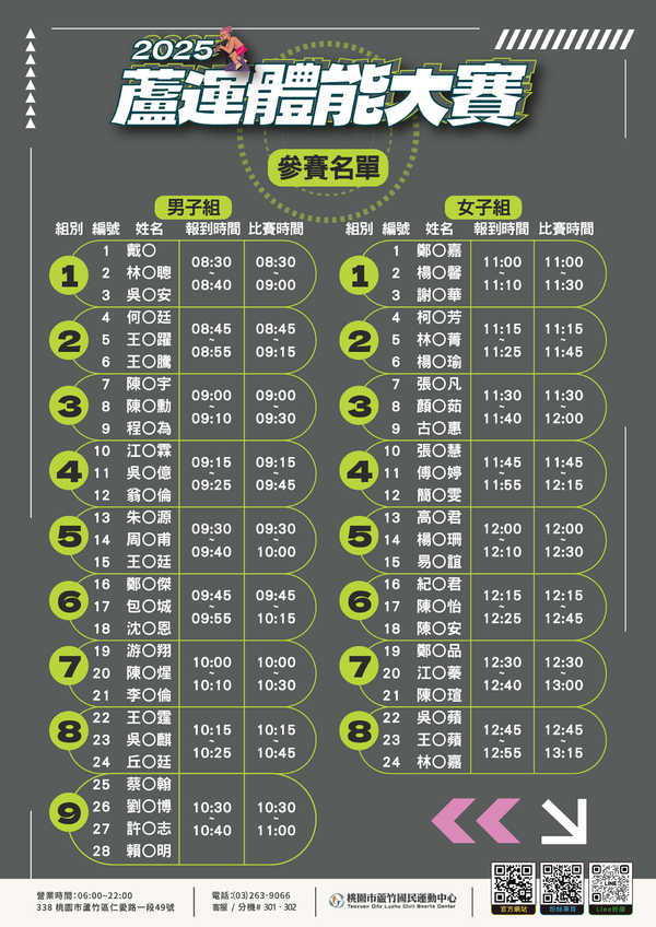 蘆竹國民運動中心,【2025體能大賽!! 賽程表公布】活動預覽大圖